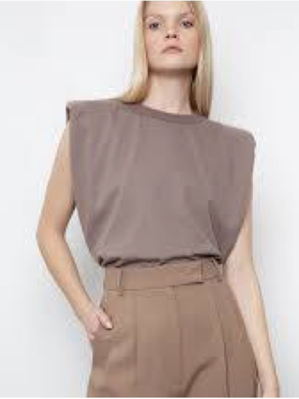 The Frankie Shop Eva Taupe Padded-Shoulder Tank